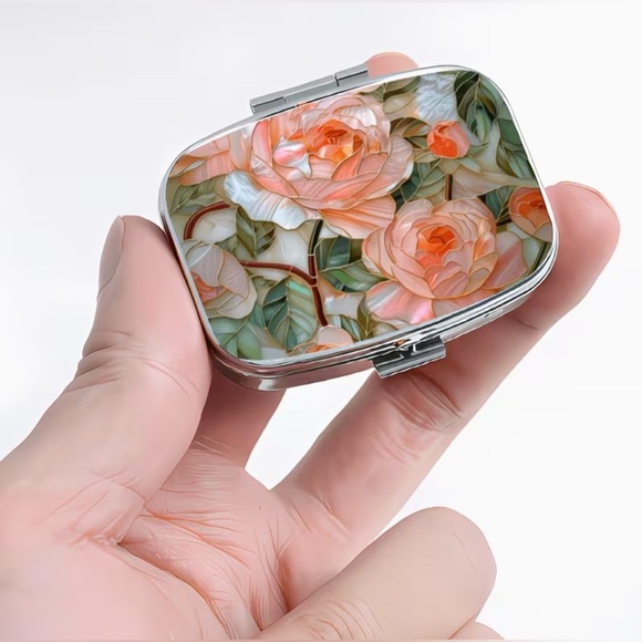 Rose Floral Nature Inspired Pill Organizer 2-Compartment Compact Pill Case New - Picture 2 of 6